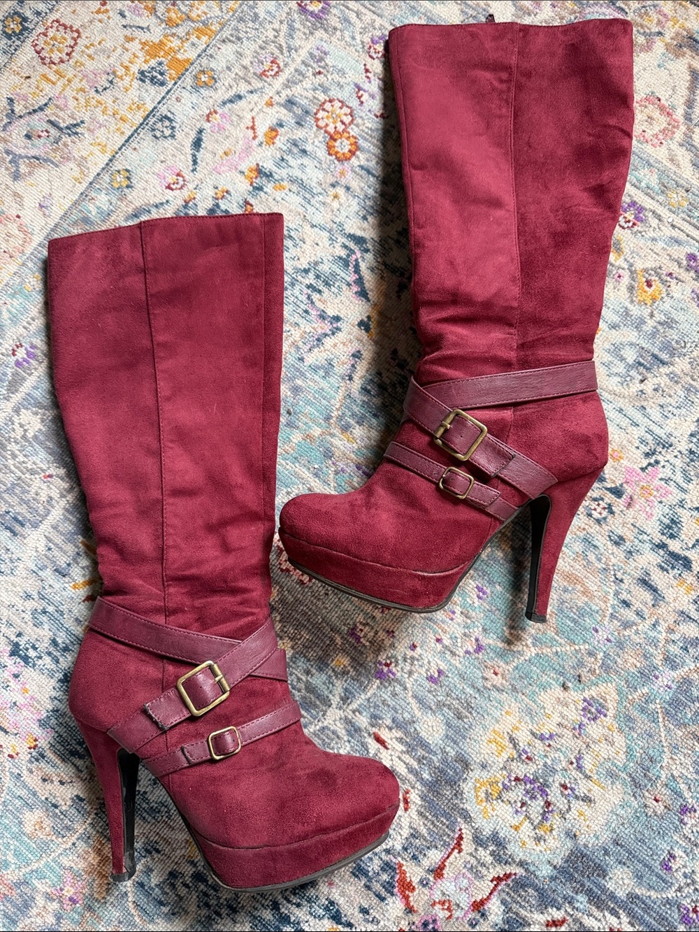 Just Fab Faux Suede High Platform Boots